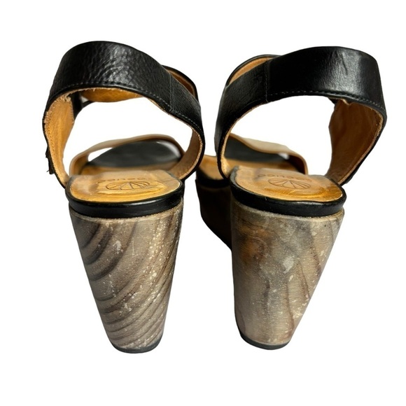 Coclico Black Gray Leather Wood Wedge Sandals Women’s Size 37 US 6.5-7 - Picture 5 of 9